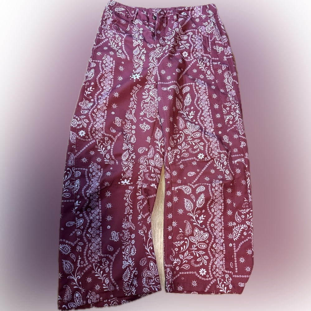 High-Rise Women’s Jeans in Burgundy Bandana Print